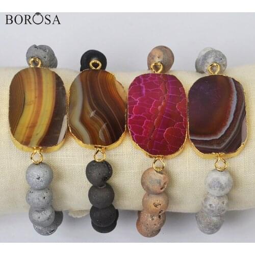 Gold Plating Rainbow Onyx Agates Druzy Bracelets 10mm Titanium Agates Druzy Beads Handmade Beaded Bracelet Charm Bracelets G2006