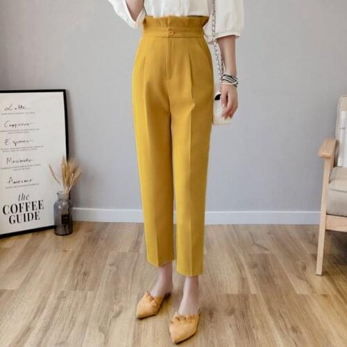 2020 New Women Pants Spring Autumn Solid Elastic Waist Harem Pants Female Causal Loose Lady Ankle-Length Button Trousers