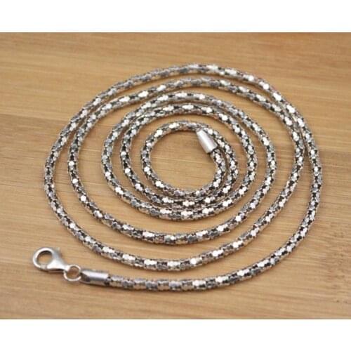 Pure 925 Sterling Silver Necklace Width 2.8mm Hollow Pattern Link Chain Length 31.49"L About 10g For Woman