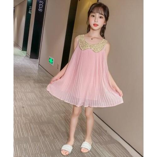 Kids Dresses For Girls Sequins Ruched Girls Summer Dresses Casual Style Kid Dress Sleeveless Girl Costume 4 6 8 9 10 11 12 Years