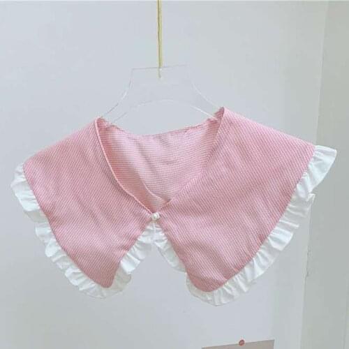 Women Sweet Ruffles False Collar Lolita Plaid Polka Dot Necklace Shawl Capelet N58F