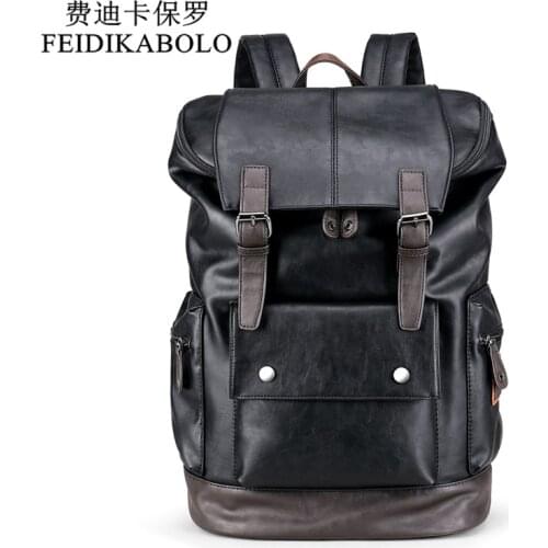 FEIDIKABOLO Travel Casual Men Daypacks Leather Travle Backpack For Simple Patchwork Large Capacity Mens Leather Backpack mochila