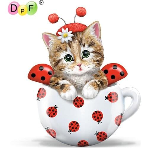 DPF 5D Round full Diamond painting Cross Stitch red ladybug cat diamond Mosaic Diamond Embroidery Needlework home decor crafts