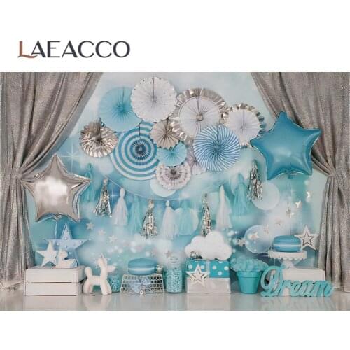 Dreamy Star Balloons Gifts Florals Pink Curtain Baby Birthday Party Backdrop Protrait Photography Background For Photo Studio