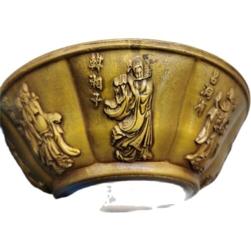 Chinas old copper Brass Embossed Eight Immortals Bowl Pen wash