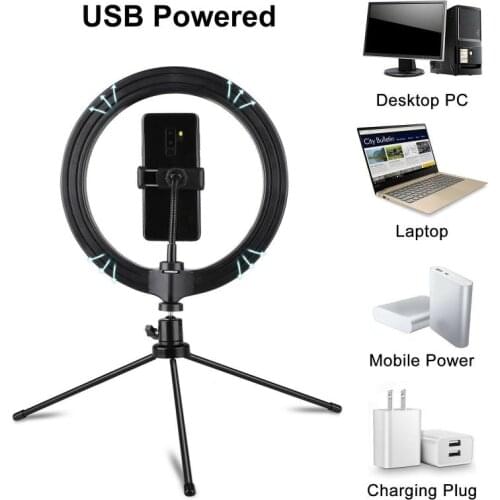 10 inch Video Light Dimmable LED Selfie Ring Light USB ring lamp Photography with Phone Holder tripod stand for Makeup Youtube