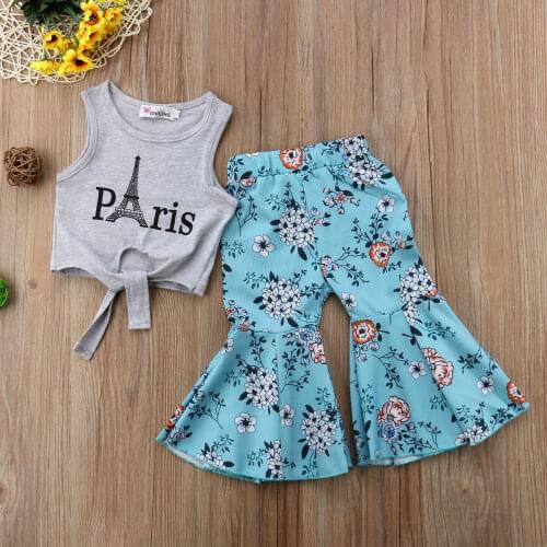 18M-5Y Girl Suit Newborn Kid Baby Girls Vest Tops T-shirt+Wide Leg Floral Pants Outfits Clothes