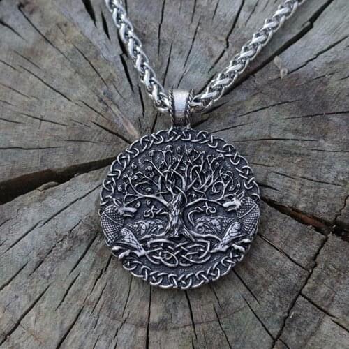 Lanseis 1pcs Two wolves sigil commissioned Celt wolf pendant two wolves tree of life and world tree jewelry viking men necklace