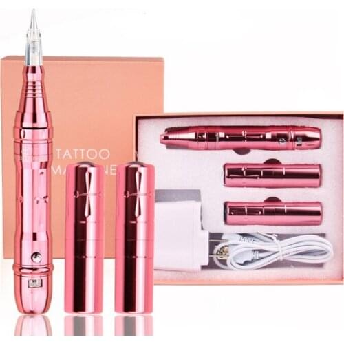 Professional Wireless Eyebrows Tattoo Machine Permanent Makeup Tattoo Pen Rechargeable Tattoo Gun with 2 batteries Pink Silver