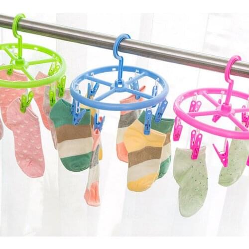 Multifunctional Plastic Round Clothes Hanger Socks Sunning Underwear Clips Baby Clothes Hanger 8 Clips