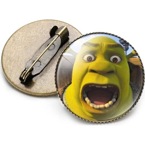 Fashion Cartoon Shrek Metal Pin Badge Glass Cabochon Backpack Brooch Bag Accessories Decorate Friendship Gift