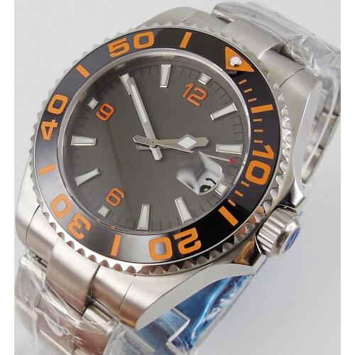 43mm Automatic Men Wrisytwatch Sapphire Glass Date Oyster Bracelet 21 Jewels Miyota 8215 Movement Black Dial Orange Marks