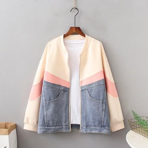 New Spring Autumn Oversize Jeans Patchwork Women Plus Size Loose Jackets Casual Ladies Soft Zipper Coats Female Tops Outerwear
