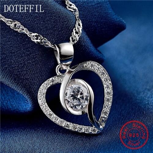 New Fashion 925 Sterling Silver Women Necklace Charming Heart Pendant Necklace AAA Zircon Silver Jewelry