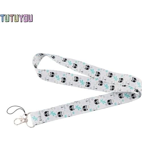 PC3206 Lovely Animal Panda Bamboo Lanyards Id Badge Holder Keychain ID Card Pass Gym Mobile Badge Holder Lanyard Key Holder