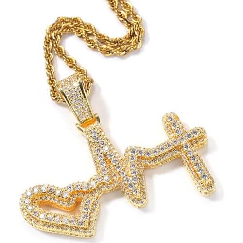 Bling Cardiogram Pendant AAA Zircon Heart Mens Necklace With Chain Fashion Rap Hip Hop Jewelry