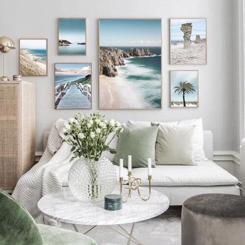 Ocean Sea Beach Bridge Canvas Poster Nordic Nature Seascape Wall Art Print Painting Scandinavian Living Room Decoration Picture