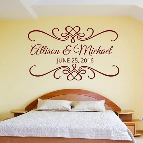 Simple Wall Custom Wedding Name Date Tag Bride Bridegroom Removable Mural Art Decor For Bedroom L773