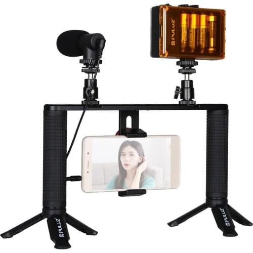 PULUZ 4 in 1 YouTube Vlogging Live Broadcast Smartphone Video Rig Handle Filmmaking Recording Stabilizer Aluminum Bracket Kits