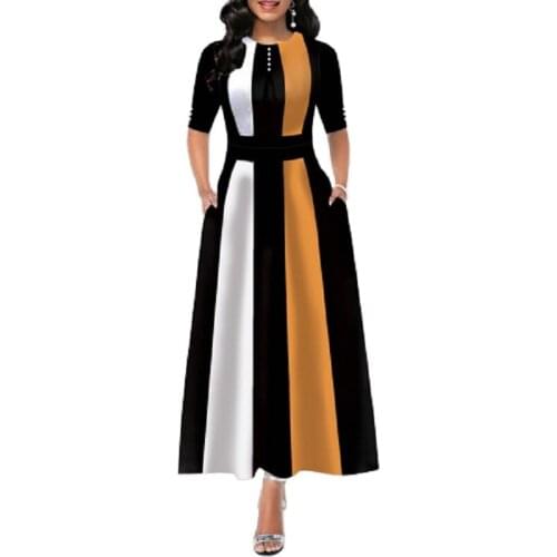 Plus Size Womens Vintage Swing Long Dress Half Sleeve Evening Party A-Line Dress 2021 Ladies Elegant Print Maxi Dresses S-5XL