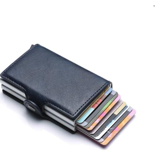 Rfid Blocking Protection Men id Credit Card Holder Wallet Leather Metal Aluminum Business Bank Card Case CreditCard Cardholder