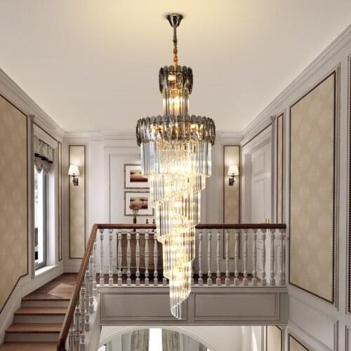 Luxury crystal chandelier for staircase spiral design modern chandeliers lighting hallway lobby light fixtures home decor lamps