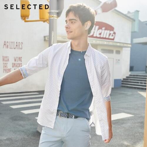 SELECTED Mens Cotton Slim Fit Polka Dots 3/4 Sleeves Shirt S|419231512