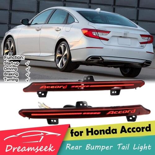 LED Reflector Rear Bumper Tail Light for Honda Accord 10th 2018 2019 2020 Driving Brake Turn Lamp Alphabet Style Red Lens