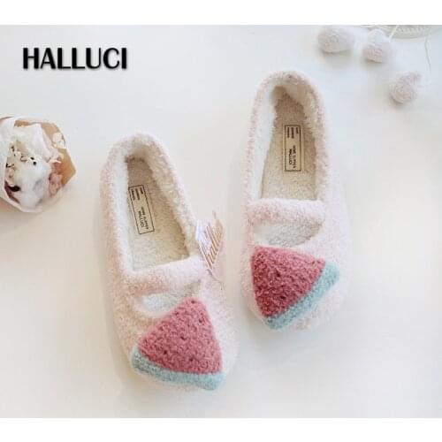 Sweet Watermelon furry slippers women home flats shoes Japanese cute fruits cotton warm Bedroom non-slip ladies slipper shoes