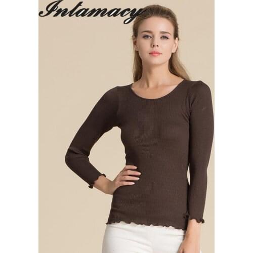 Knitted Silk Long Sleeves, Fungus Lace, Seamless Shirt, 100% REAL Silk