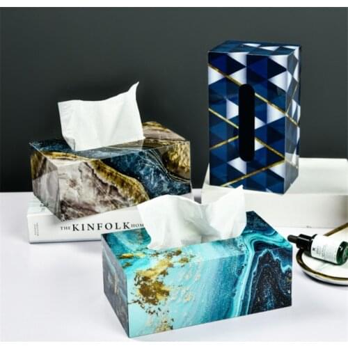 Creative Marbled Tissue Box Holder Auto Acrylic Table Napkin Holder Box Home Desk Living Room Modern Decoration Tissue Box