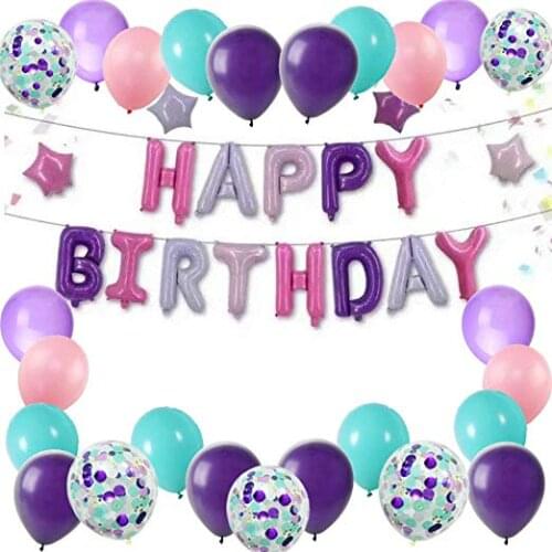 Birthday Party Decoration for Children Purple Confetti Ballon Set DIY Baby Girl Happy Birthday Party Supplies PAT70