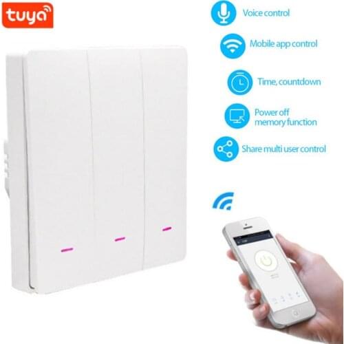 Tuya Smart Wifi Switch 2.4GHZ Remote Voice Control Switch EU 1/2/3 Gang Light Switch 220V Support Alexa Tuya App Smart Home 2021