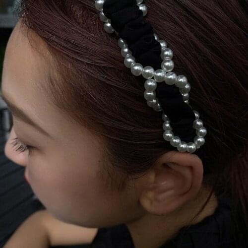 Korean pearl folds retro hair band summer French net red hairpin headband hair accessories handmade headdress female tide