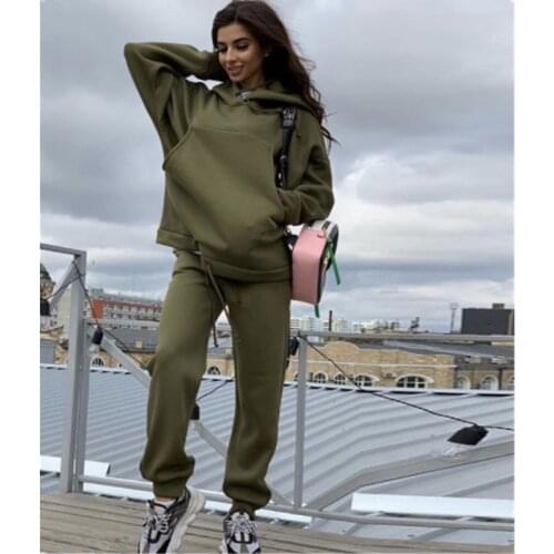 Womens Suit Sportwear Large New Pocket Long Sleeve Sports Solid Color Casual Female Cloth