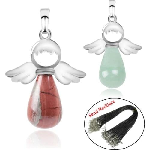 2pcs / bag natural gem angel wings pendant necklace ladies jewelry sweater chain earring accessories new year gift send necklace