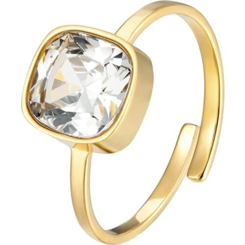 Beautiful Adjustable Size Large Crystal Ring For Women Stainless Steel Wedding Party Jewelry Mothers Day Souvenir Gift