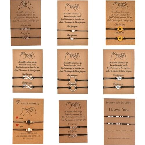 2pcs/set Heart Charm Bracelets One for you one for me Black String Braiding Couple Bracelet for Men Women Wedding Jewerly