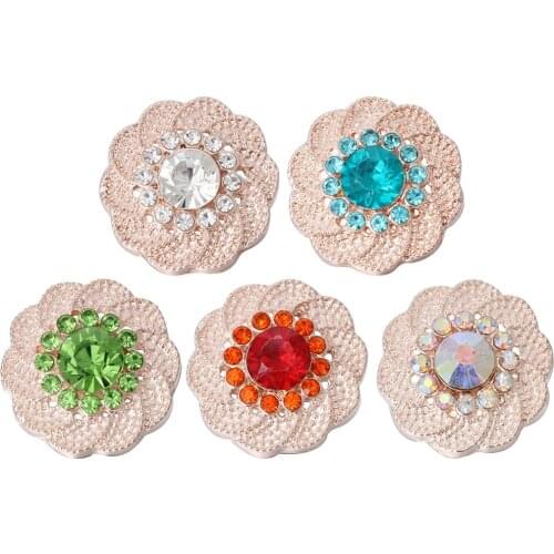 5pcs/lot New 18mm Metal Snap Buttons Jewelry Rhinestone Rose Gold Flower Fit 18mm Snap Jewelry Necklace for Women DIY Jewelry