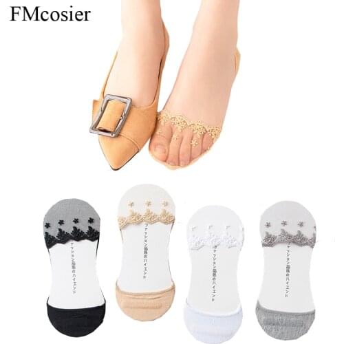 8 Pairs Summer Women Low Cut invisible Lace Boat Socks Calcetines No Show Invisibles Slipper Non Slip Socks For Ladies