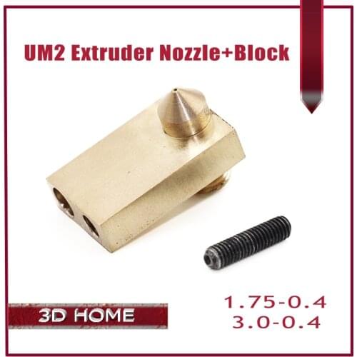 2Pcs 3D Printer Accessories Ultimaker 2 Extruder Nozzle + Block ULTIMAKER2 UM2 For 1.75mm or 3.0mm / 0.4mm