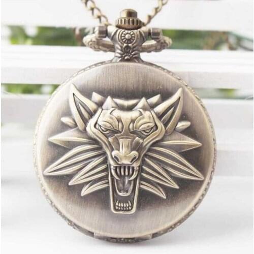 Free shipping 10 pc a lot Wolf pocket watch Necklace KHM5411