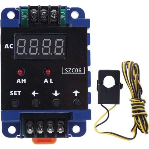 DC 8-35V SZC06 AC Digital Ammeter 0.3-50A Measure Range Upper Lower Limit Alarm Delay Relay Detection
