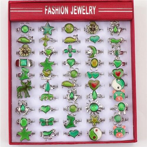 50pcs/Set Changing Color Emotion Feeling Adjustable Temperature Mood Rings For Children Women With Box Fashion Jewelry