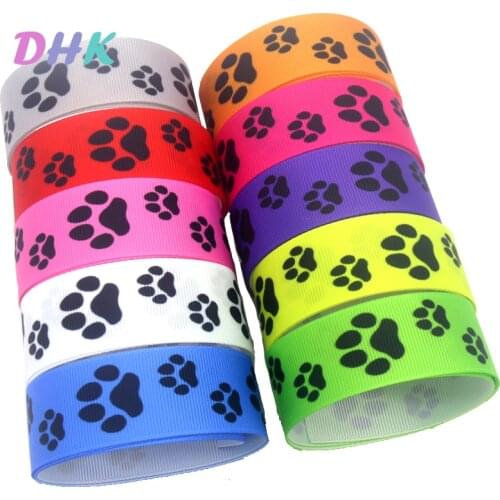 DHK 50yards Dog Paw Printed Grosgrain Ribbon Accessory Hairbow Headwear Decoration DIY Wholesale OEM S1521