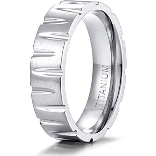 EAMTI 6mm Gold Silver Titanium Ring Men and Women Interlaced Concave Pattern Wedding Bands for Couple