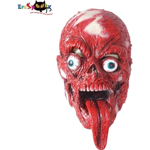 Eraspooky Horror Bloody Skull Mask Cosplay For Adult Room Escape Prop Scary Eyeball Halloween Costume Latex Mask House Decor