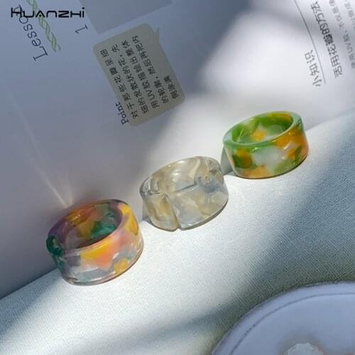 HUANZHI 2020 New Korea Simple Acetate Transparent Colorful Acrylic Thick Open C-shaped Circle Round Adjustable Rings for Women