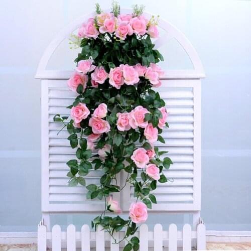 Non-Woven Fabric Simulation Rose Wall Hanging Vine Artificial Fake Flower Plant Hanging Basket Living Room Balcony Decoration