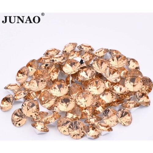 JUNAO 3 6 8 10 mm Champagne Crystal Acrylic Rhinestones Non Hotfix Crystal Beads Pointback Diamond Strass Round Stones for Craft